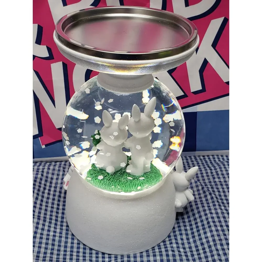 BBW 2022 Bunny Water Globe Large 3 Wick Candle Pedestal / Holder Home Decor - Picture 3 of 5